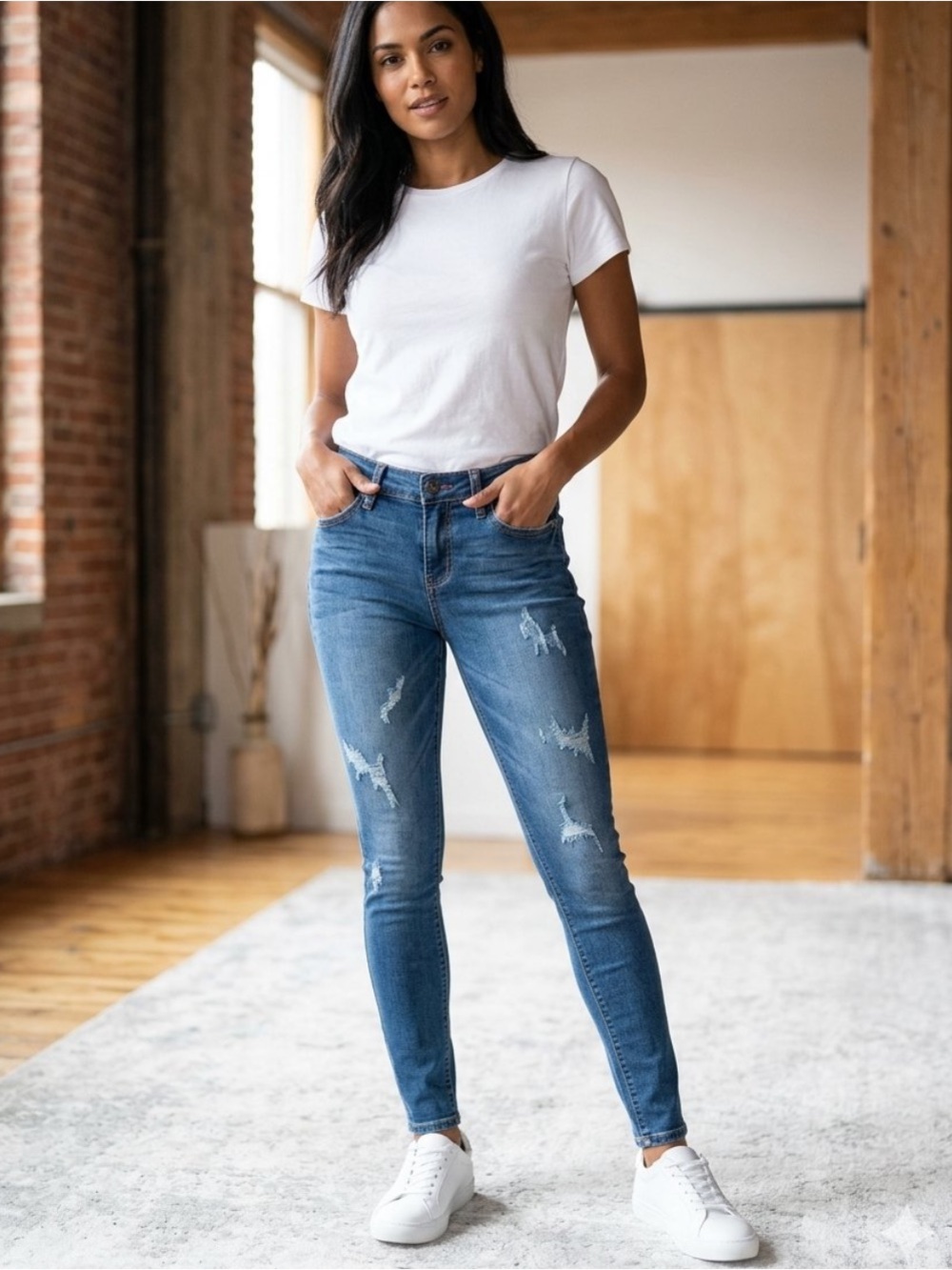 👗Angry Rabbit Women's Distressed Skinny Jeans - Blue